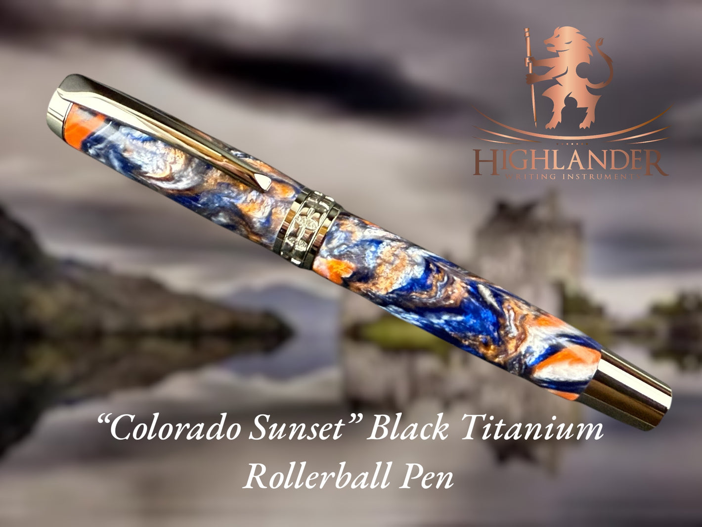 Handmade “Colorado Sunset” Black Titanium Rollerball Pen