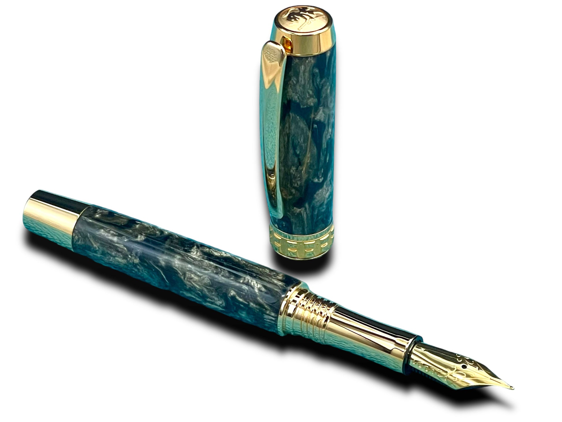 Elegant “Black Pewter” Handcrafted Luxury Gold Fountain Pen, One of a Kind, Handmade in Colorado. Ink, Converter, Sleeve, & Box Included. - HighlanderPen