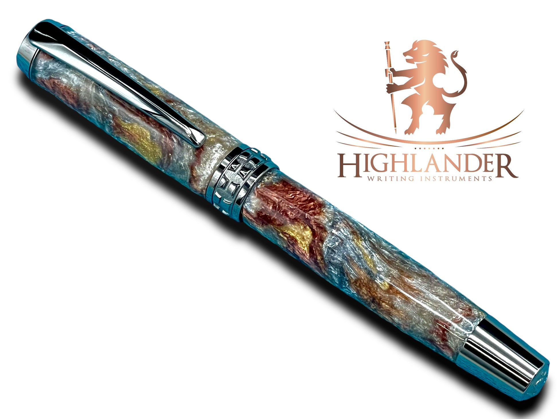 Striking “Molten Metals” Black Titanium Fountain Pen, Artisan Handcrafted Writing Instrument. Converter, Ink, Sleeve & Box Included. - HighlanderPen