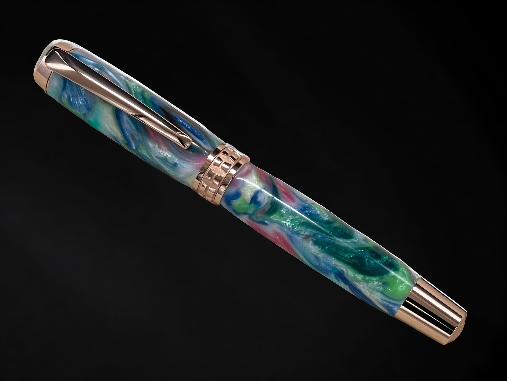 “Spring Bouquet”, One of a Kind, Rose Gold, Acrylic Handcrafted Fountain Pen. Custom, Artisan Rare & Unique, Handmade in Colorado. - HighlanderPen