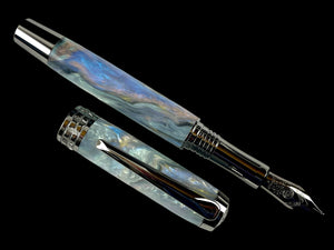 Black Titanium Handmade Fountain Pen, “Black Opal” Handcrafted in Colorado. Ink, Converter, Box & Sleeve Included. By Highlander Pen. [ML-FP-1120-01]