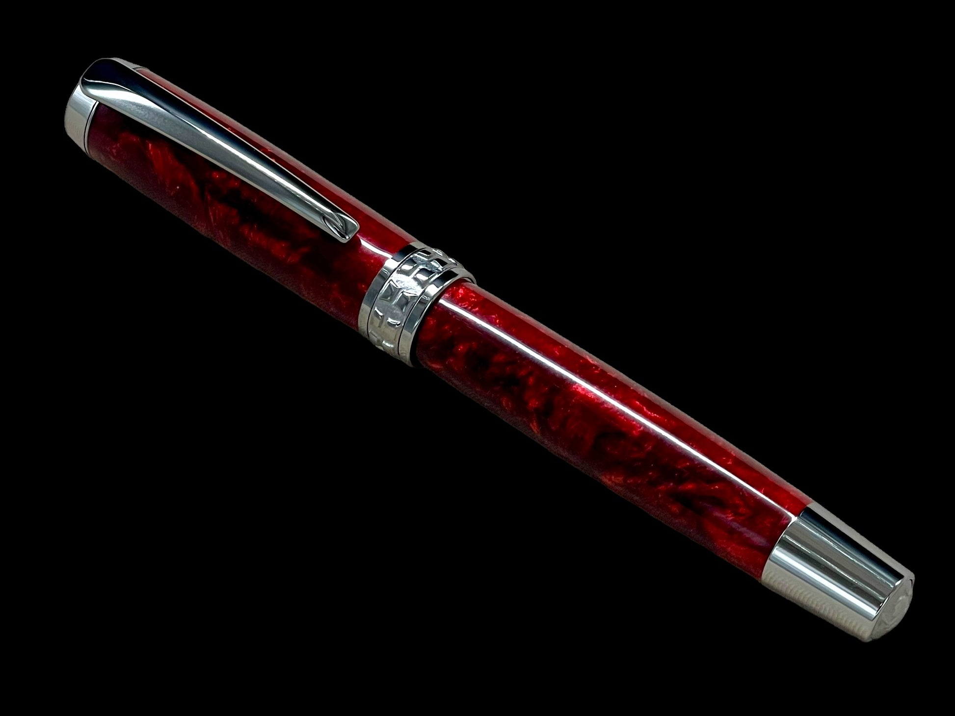 Elegant "Akai Red" Black Titanium Fountain Pen, Artisan Handcrafted Writing Instrument. Simple to Use. Custom Handmade in Colorado. - HighlanderPen