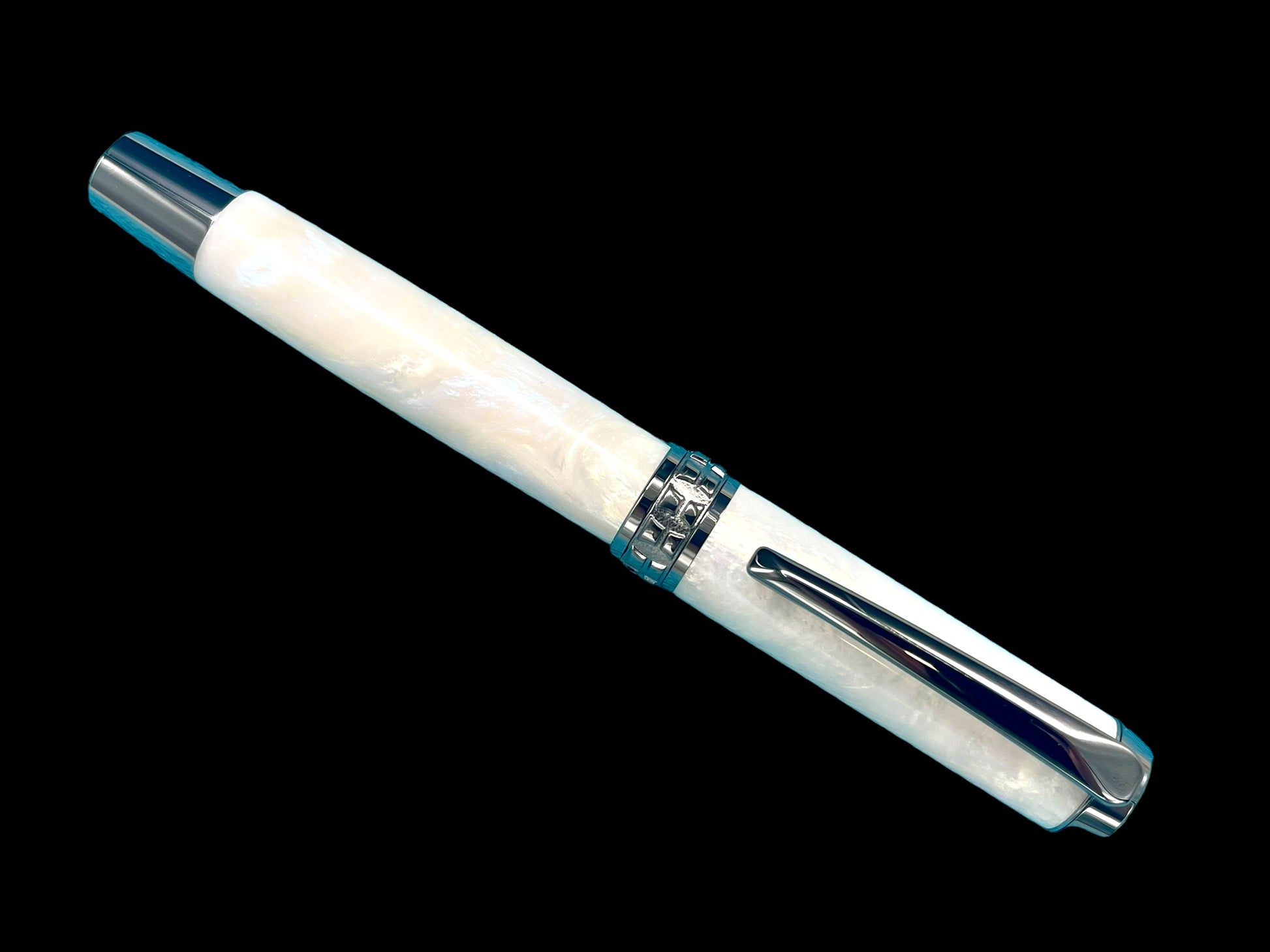 Elegant "Pearly Opal" Handcrafted Black Titanium Fountain Pen. One of a Kind. Handmade in Colorado. Ink, Converter, Sleeve & Box Included. - HighlanderPen