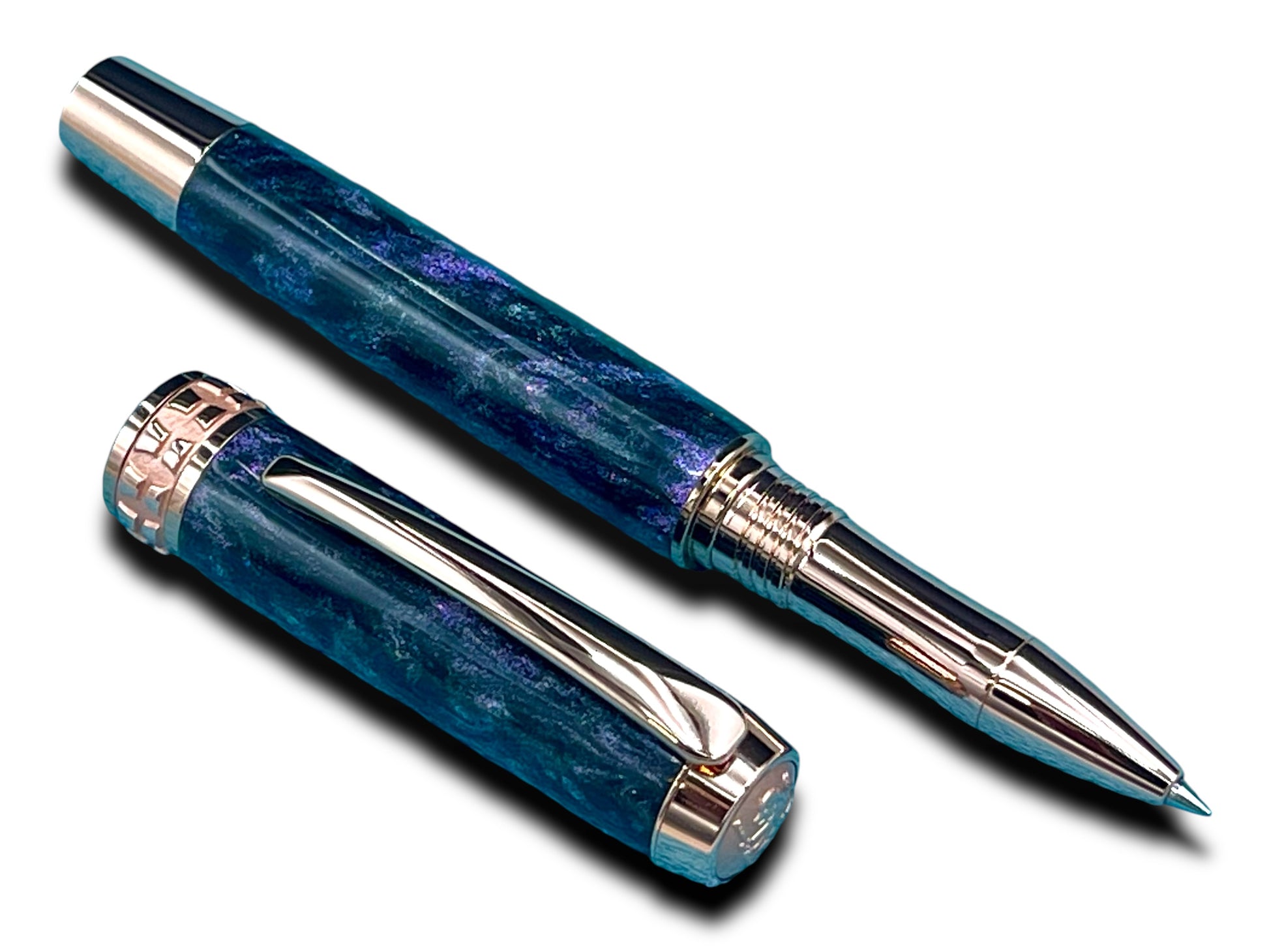 Elegant “Galactic Purple”, Rose Gold Acrylic Rollerball Pen, Artisan Handcrafted Writing Instrument. One of a Kind, with Box, Sleeve, & Ink. - HighlanderPen