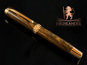 Exotic Turkish Walnut | Red Gold Fountain Pen by Highlander | An Elegant Gift