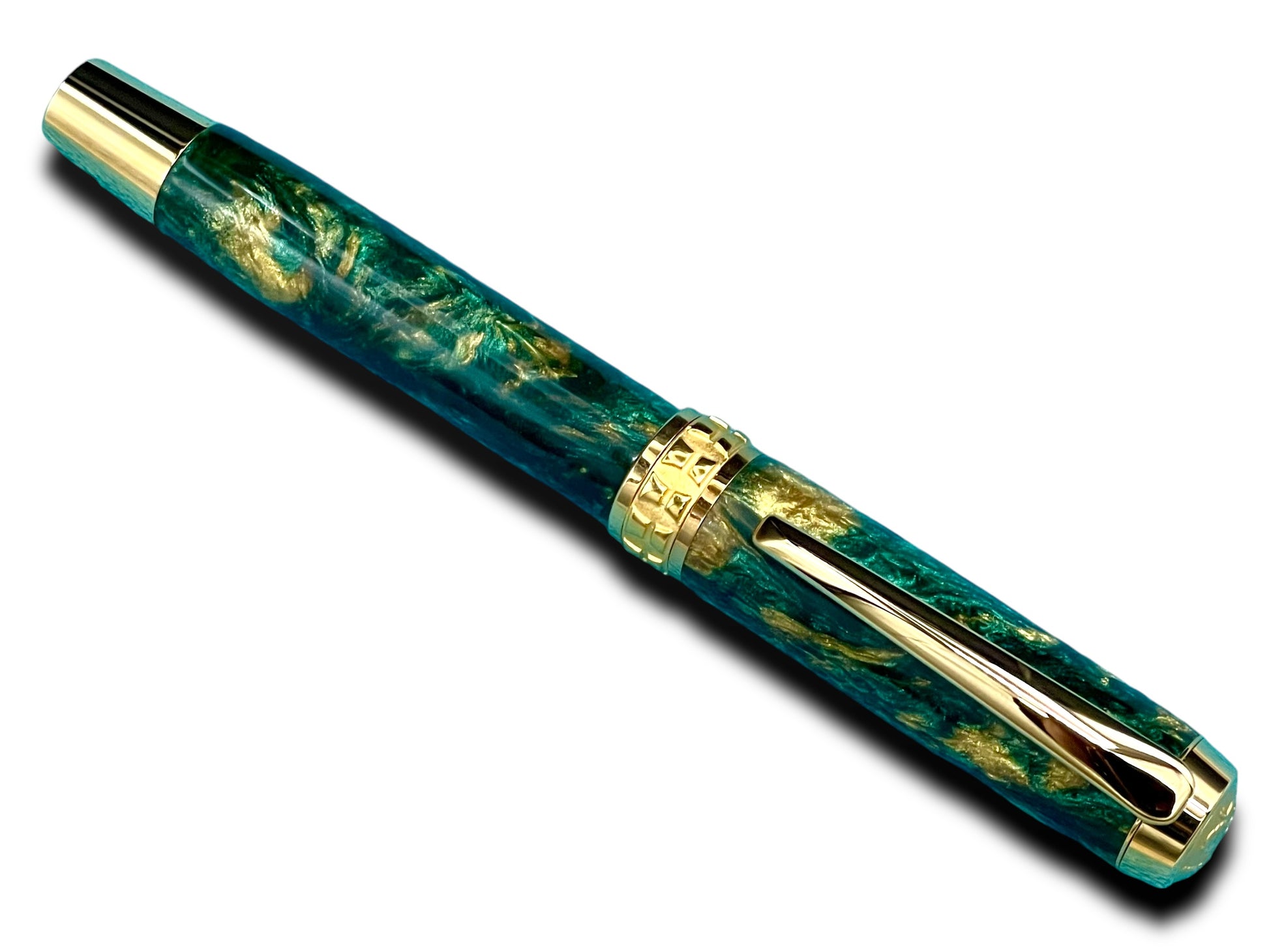 Timeless “British Racing Green” Handcrafted Luxury Gold Fountain Pen, One of a Kind, Handmade in CO. Ink, Converter, Sleeve, & Box Included. - HighlanderPen