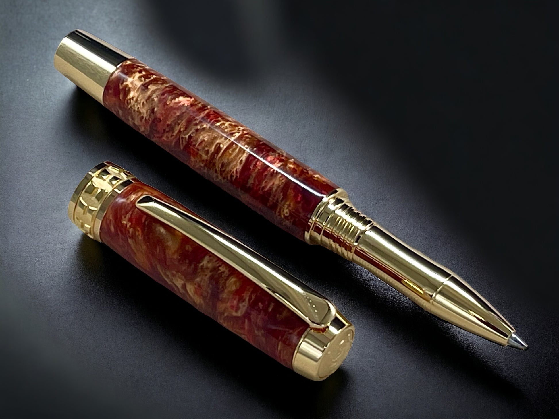 “Copper on Fire”, One of a Kind Gold SKYE, Handmade Custom Acrylic Rollerball Pen. Artisan Rare & Unique, Completely Handcrafted  in Co, USA - HighlanderPen