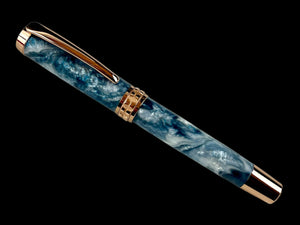 Rose Gold “Frostbite” Handmade Fountain Pen, One of a Kind, Handcrafted in CO by Highlander Pen. Ink, Converter, Pen Sleeve & Box Included. [ML-FP-1214-01]