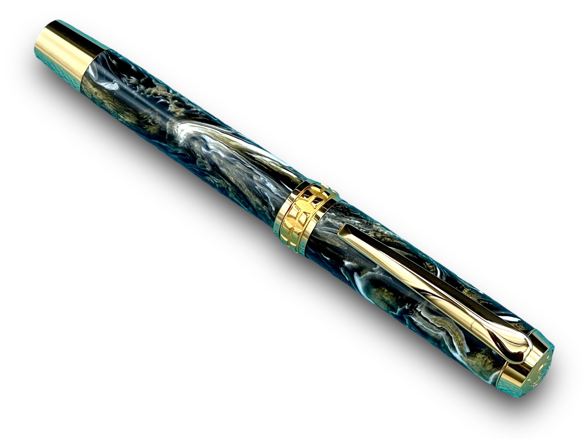 Elegant “Black and Gold” Handcrafted Luxury Gold Fountain Pen, One of a Kind, Handmade in Colorado. Ink, Converter, Sleeve, & Box Included. - HighlanderPen