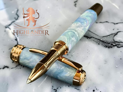 Red Gold “Sapphire Opal” Handcrafted Rollerball Pen