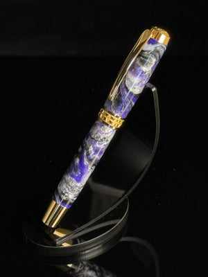 Zeus | Gold Fountain Pen | Purple Silver Resin | Handcrafted by Highlander