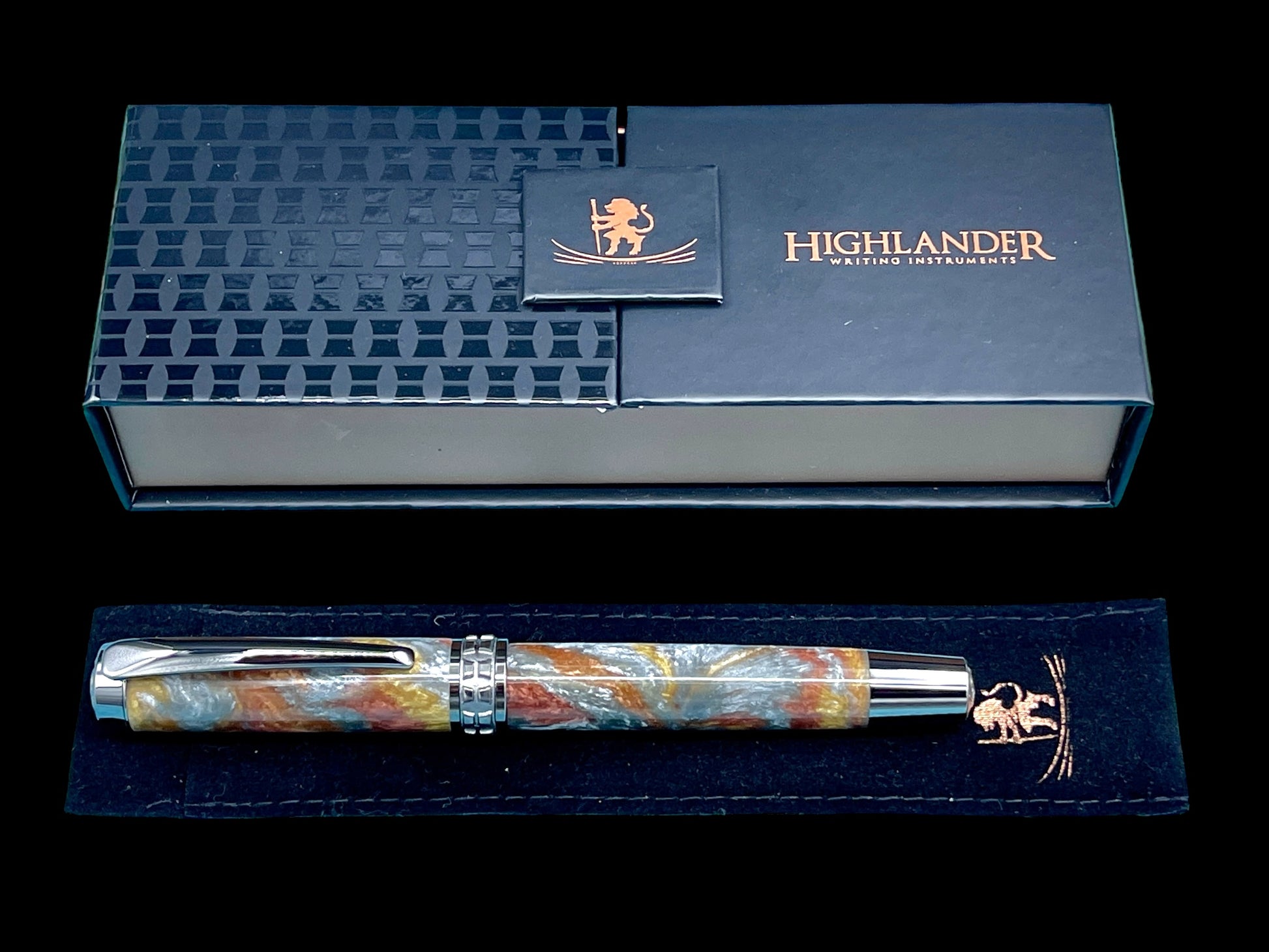 Striking “Molten Metals” Black Titanium Acrylic Rollerball Pen, Handcrafted Writing Instrument. Handmade in CO. With Ink, Sleeve, & Box. - HighlanderPen