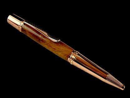 Rose Gold Exotic Thuya Burl Handmade Glasgow Ballpoint Pen. One of a Kind, Handcrafted by Highlander Pen in CO. Box, Ink, & Sleeve Included. [ML-BP-1123-08]