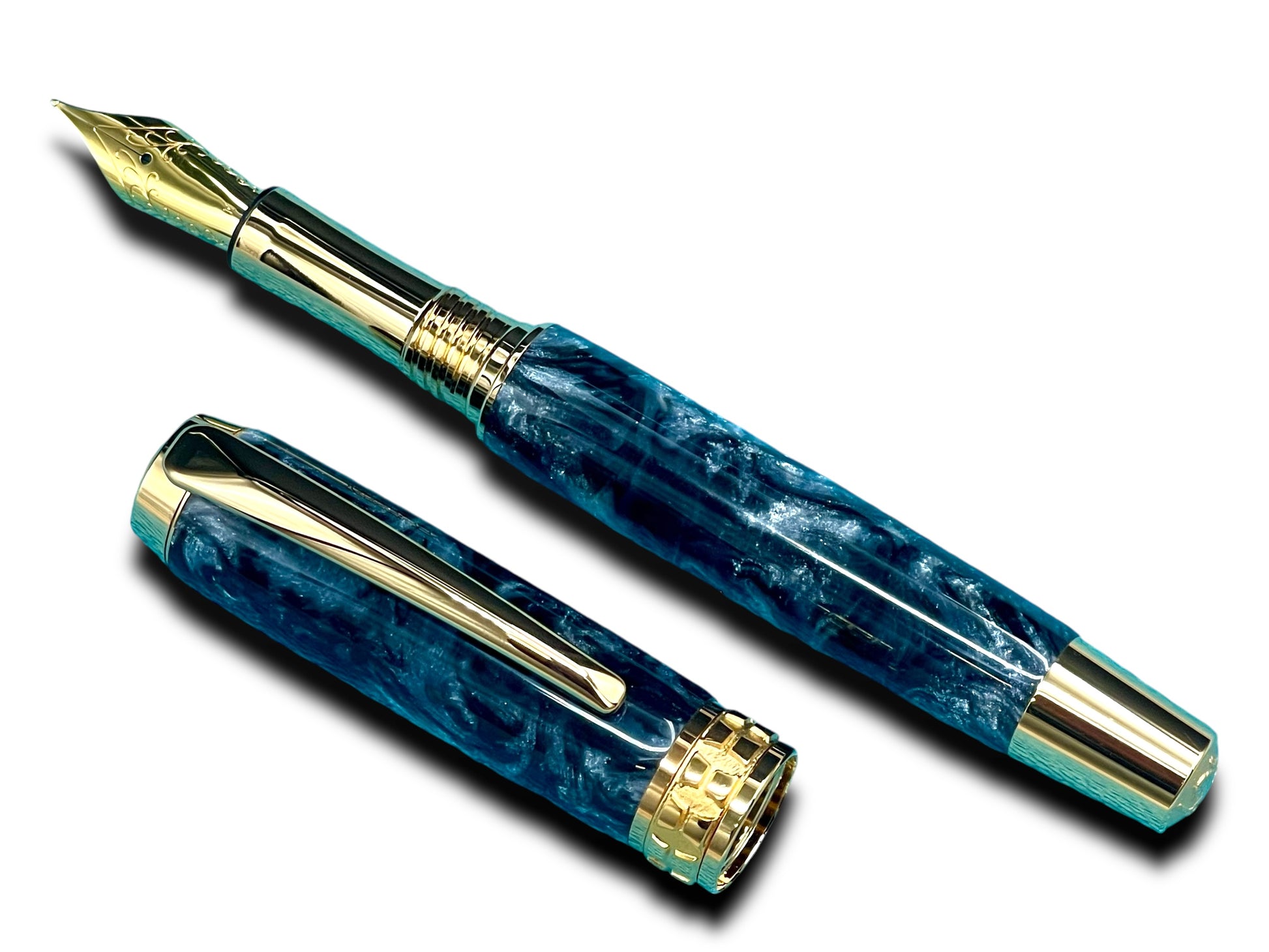 Elegant “Black-Silver” Handcrafted Luxury Gold Fountain Pen, One of a Kind, Handmade in Colorado. Ink, Converter, Sleeve, & Box Included. - HighlanderPen