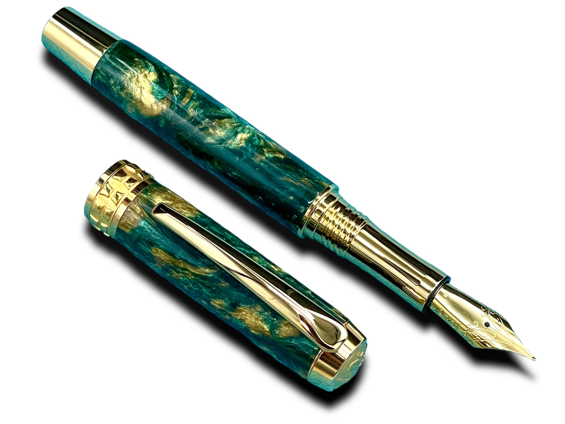 Timeless “British Racing Green” Handcrafted Luxury Gold Fountain Pen, One of a Kind, Handmade in CO. Ink, Converter, Sleeve, & Box Included. - HighlanderPen