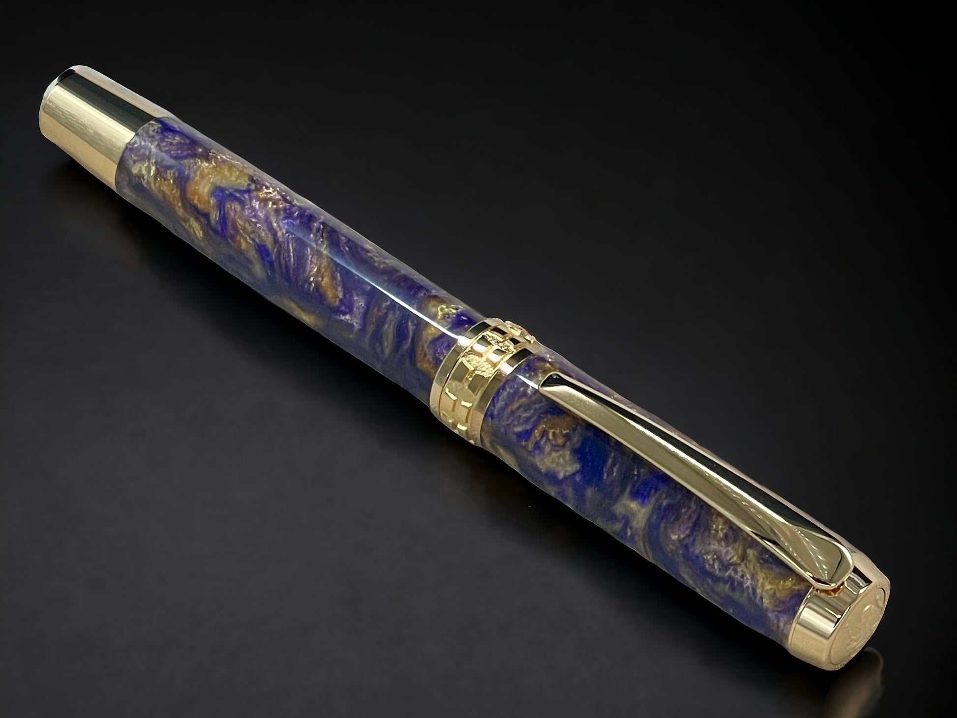 Purple and Gold Swirl, One of a Kind, Gold Handmade Custom Rollerball Pen. Artisan Rare & Unique, Completely Handcrafted in Co, USA - HighlanderPen