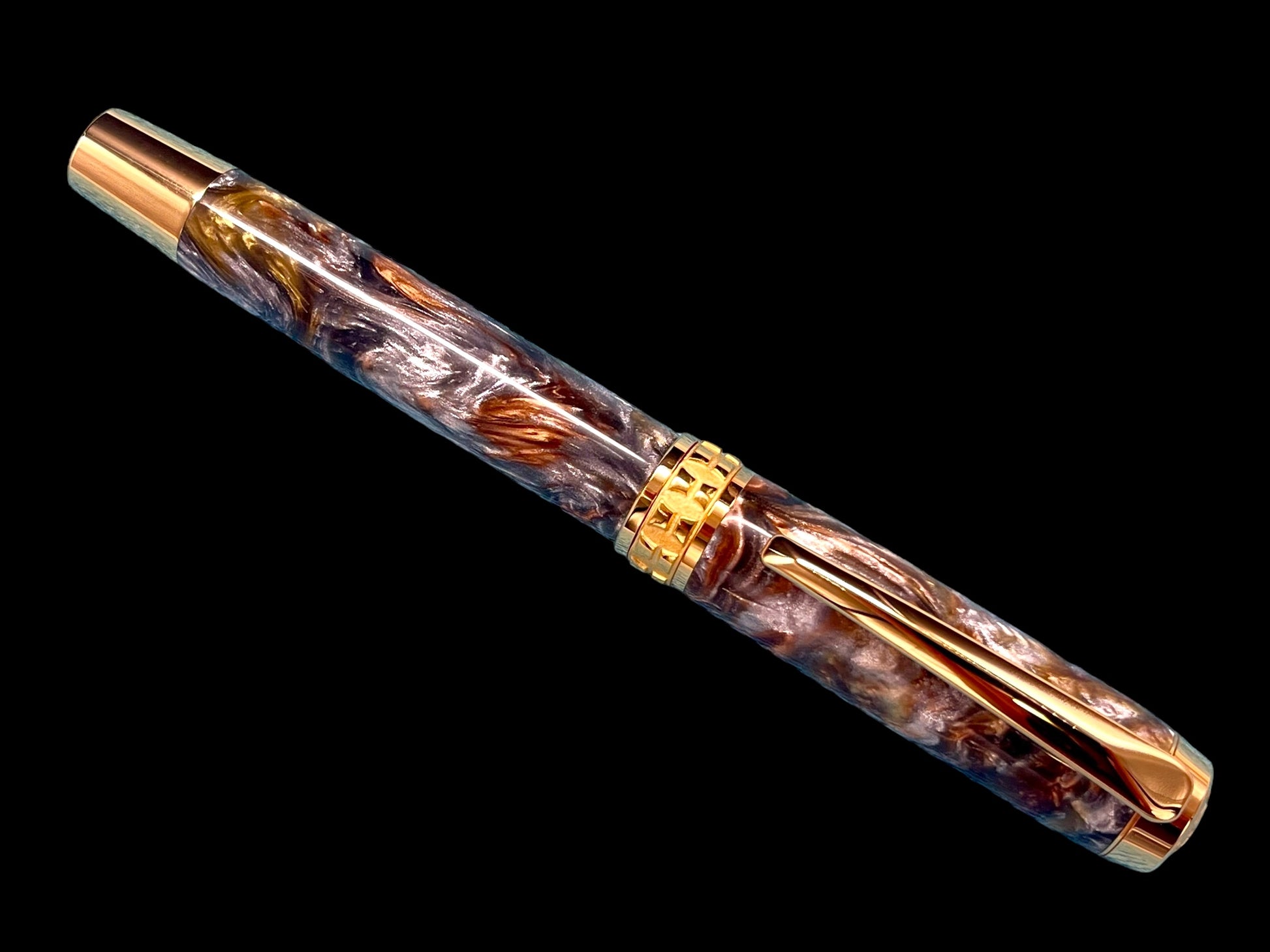 Striking “Molten Metals” Handcrafted Luxury Gold Fountain Pen, One of a Kind, Handmade in Colorado. Ink, Converter, Sleeve, & Box Included. - HighlanderPen