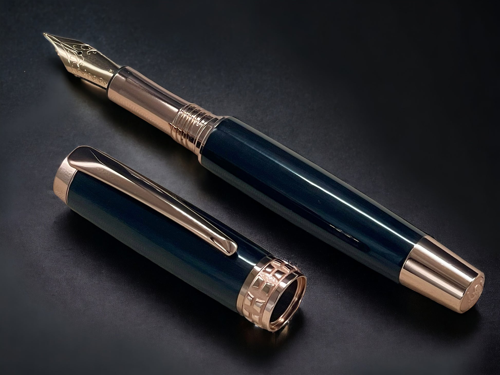 Exotic Gaboon Ebony, One of a Kind Rose Gold, Handmade Custom Fountain Pen. Artisan Rare & Unique, Completely Handcrafted in Colorado, USA. - HighlanderPen