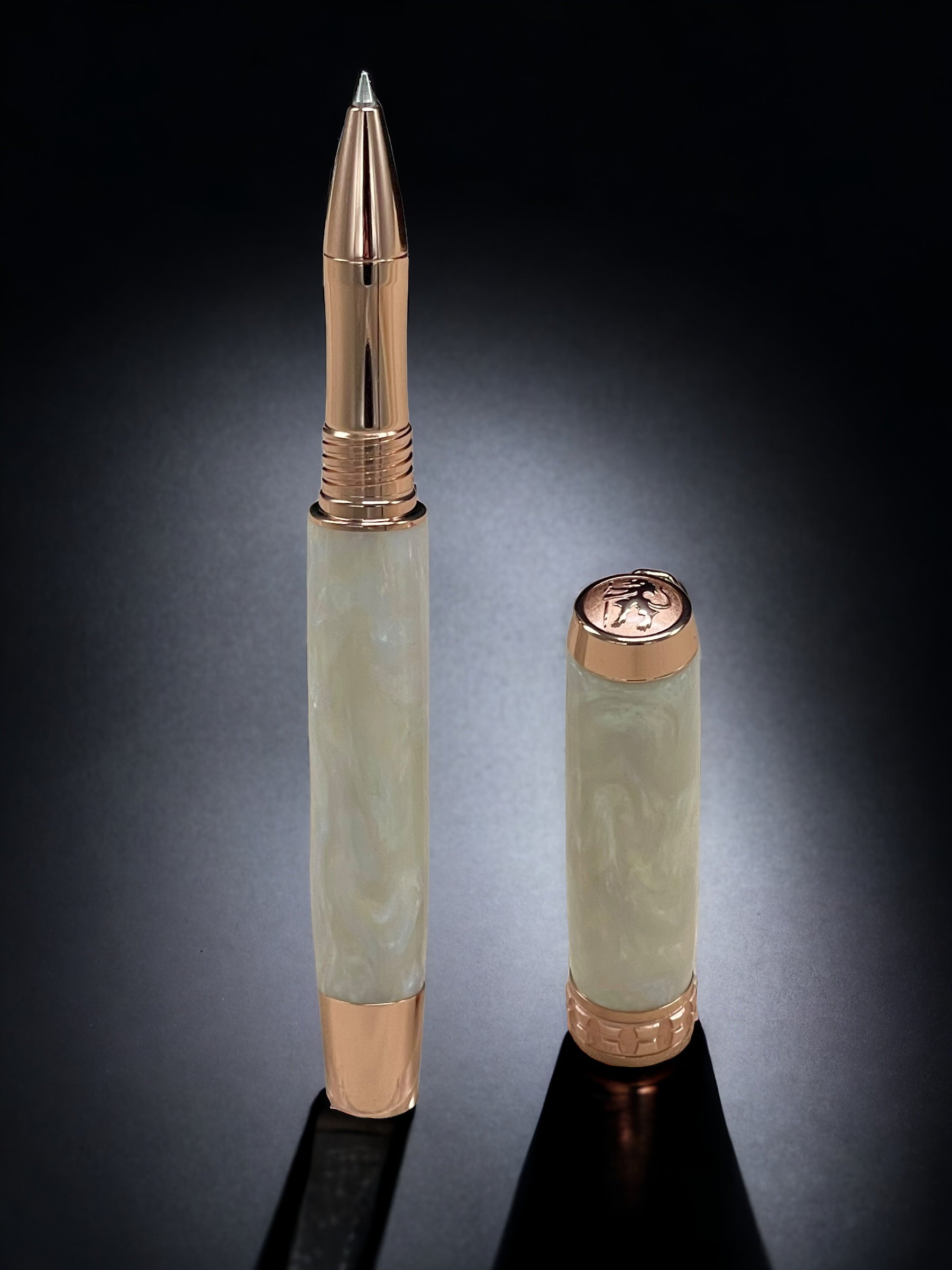 “Pearly Opal”, One of a Kind, Rose Gold, Handmade Custom Acrylic Rollerball Pen. Artisan Rare & Unique, Completely Handcrafted  in Co, US - HighlanderPen