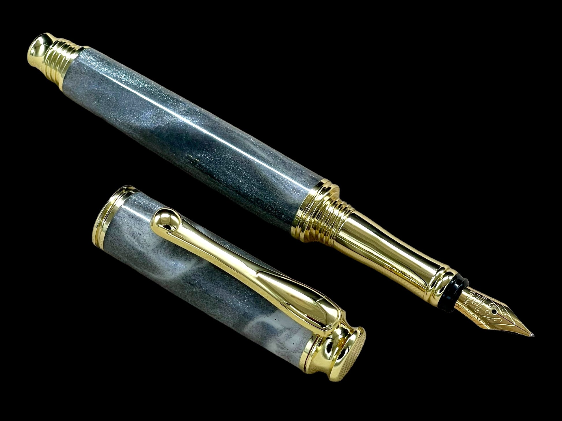 Elegant Swirling Silver Handmade Luxury Gold Fountain Pen By Highlander Writing Instruments. - HighlanderPen