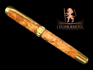 Museum Grade Exotic Thuya Burl Wood Gold Rollerball Pen | Handcrafted by Highlander