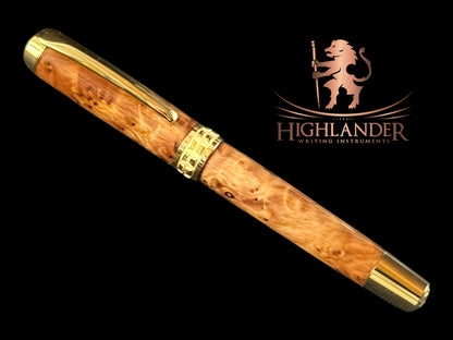Museum Grade Exotic Thuya Burl Wood Gold Rollerball Pen | Handcrafted by Highlander