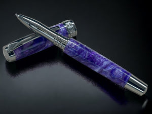 One of a Kind, Handmade Custom Purple Swirl on Black Titanium Rollerball Pen. Artisan Rare & Unique, Completely Handcrafted in Colorado, USA. - HighlanderPen