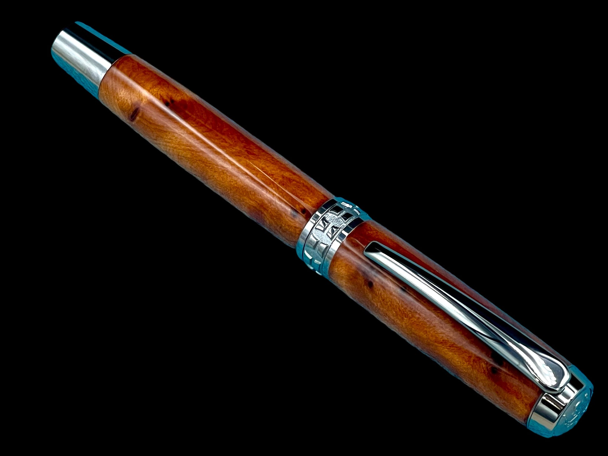 Exotic Thuya Burl Wood Highlander Black Titanium Fountain Pen, Artisan Handcrafted Writing Instrument. Converter, Ink, Sleeve & Box Included (ML-FP-0926-01) - HighlanderPen