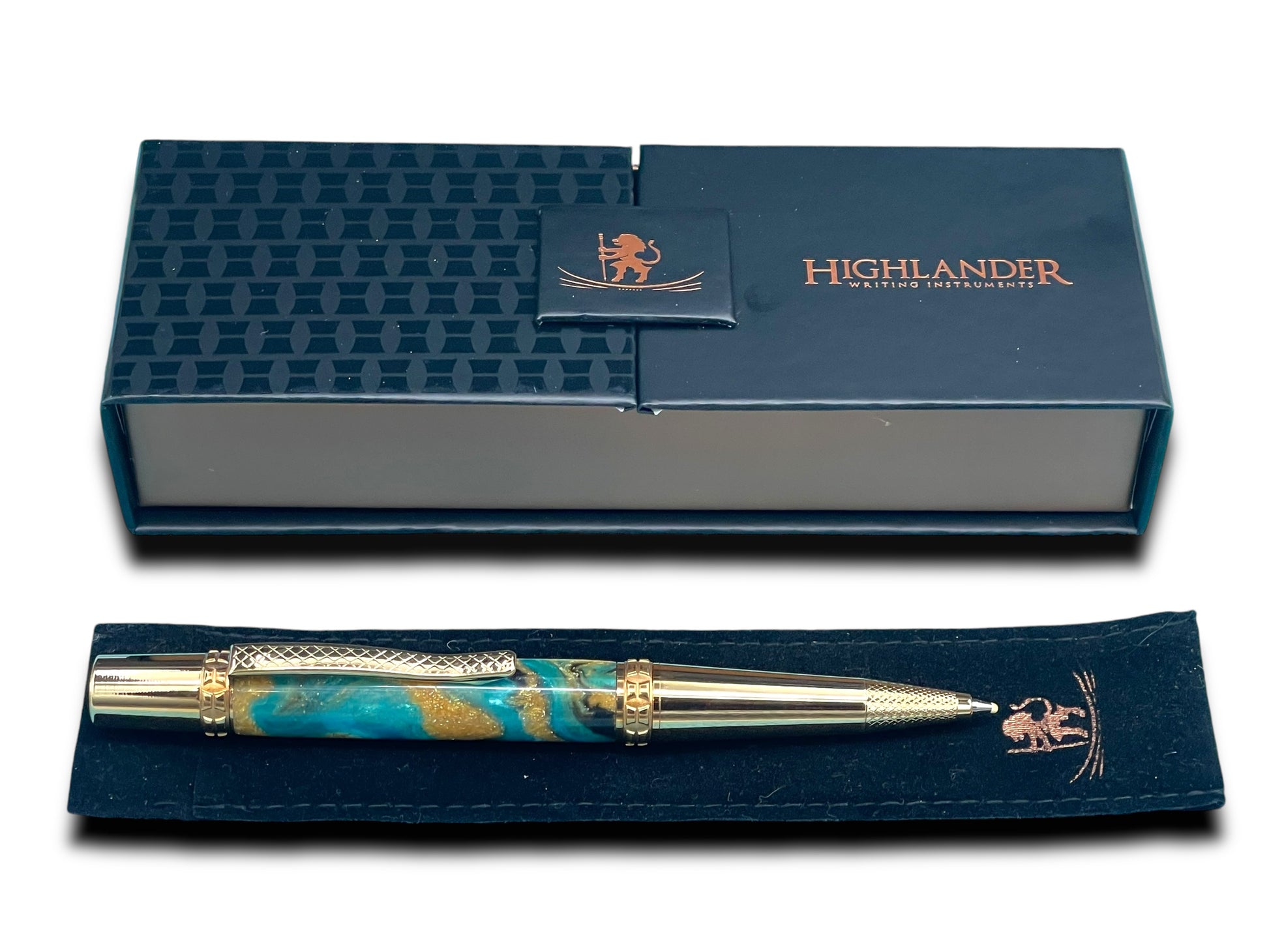 Elegant Gold Ballpoint Pen, Artisan Handcrafted Writing Instrument. Handmade Custom in CO. One of a Kind, Ink, Sleeve, & Box Included. - HighlanderPen