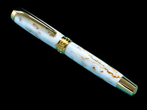 Elegant “Ivory and Gold” Handcrafted Luxury Gold Fountain Pen, One of a Kind, Handmade in Colorado. Ink, Converter, Sleeve, & Box Included. - HighlanderPen