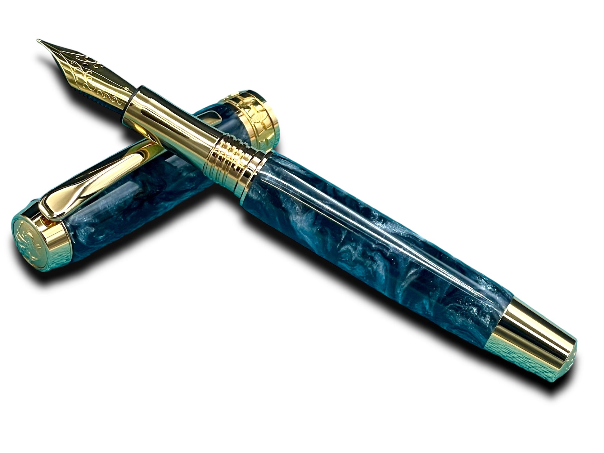 Elegant “Black-Silver” Handcrafted Luxury Gold Fountain Pen, One of a Kind, Handmade in Colorado. Ink, Converter, Sleeve, & Box Included. - HighlanderPen