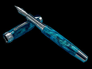 Elegant "Deep Teal" Handcrafted Black Titanium Fountain Pen. One of a Kind. Handmade in Colorado. Ink, Converter, Sleeve & Box Included. - HighlanderPen