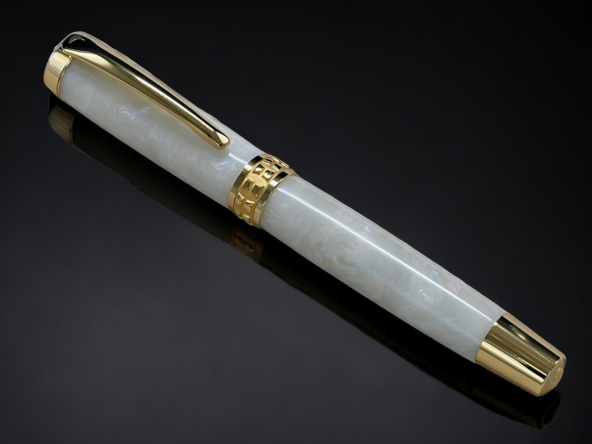 “Pearly Opal” One of a Kind, Handmade Custom Gold Acrylic Fountain Pen. Artisan Rare & Unique, Completely Handcrafted  in Colorado, USA - HighlanderPen