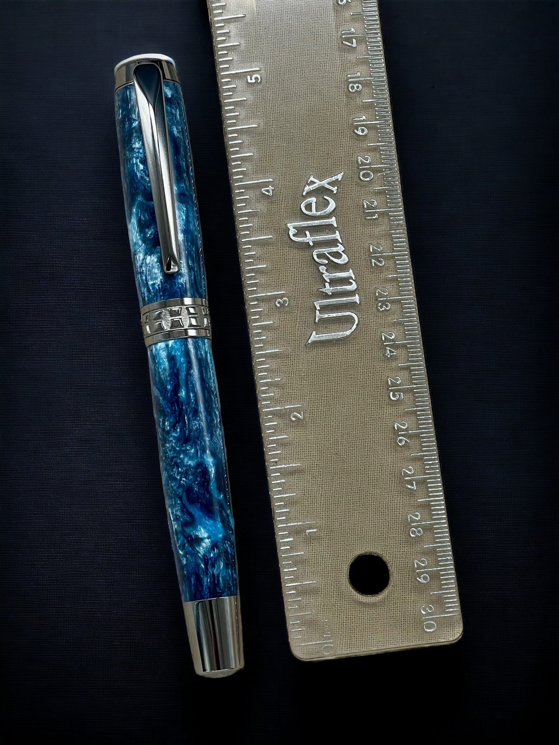 “Blue Wave” One of a Kind, Handmade Custom Black Titanium Rollerball Pen. Artisan Rare & Unique, Completely Handcrafted in Colorado, USA. - HighlanderPen