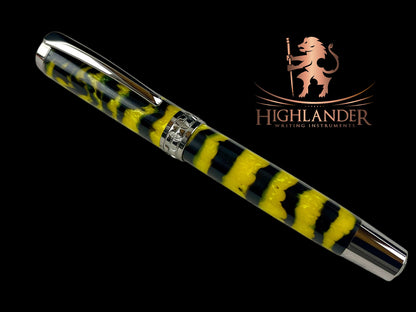 Black Titanium “Lemon Zebra” Handmade Rollerball Pen. One of a Kind. Handcrafted in Colorado. Ink, Box & Sleeve Included, by Highlander Pen. [ML-RB-1207-01]