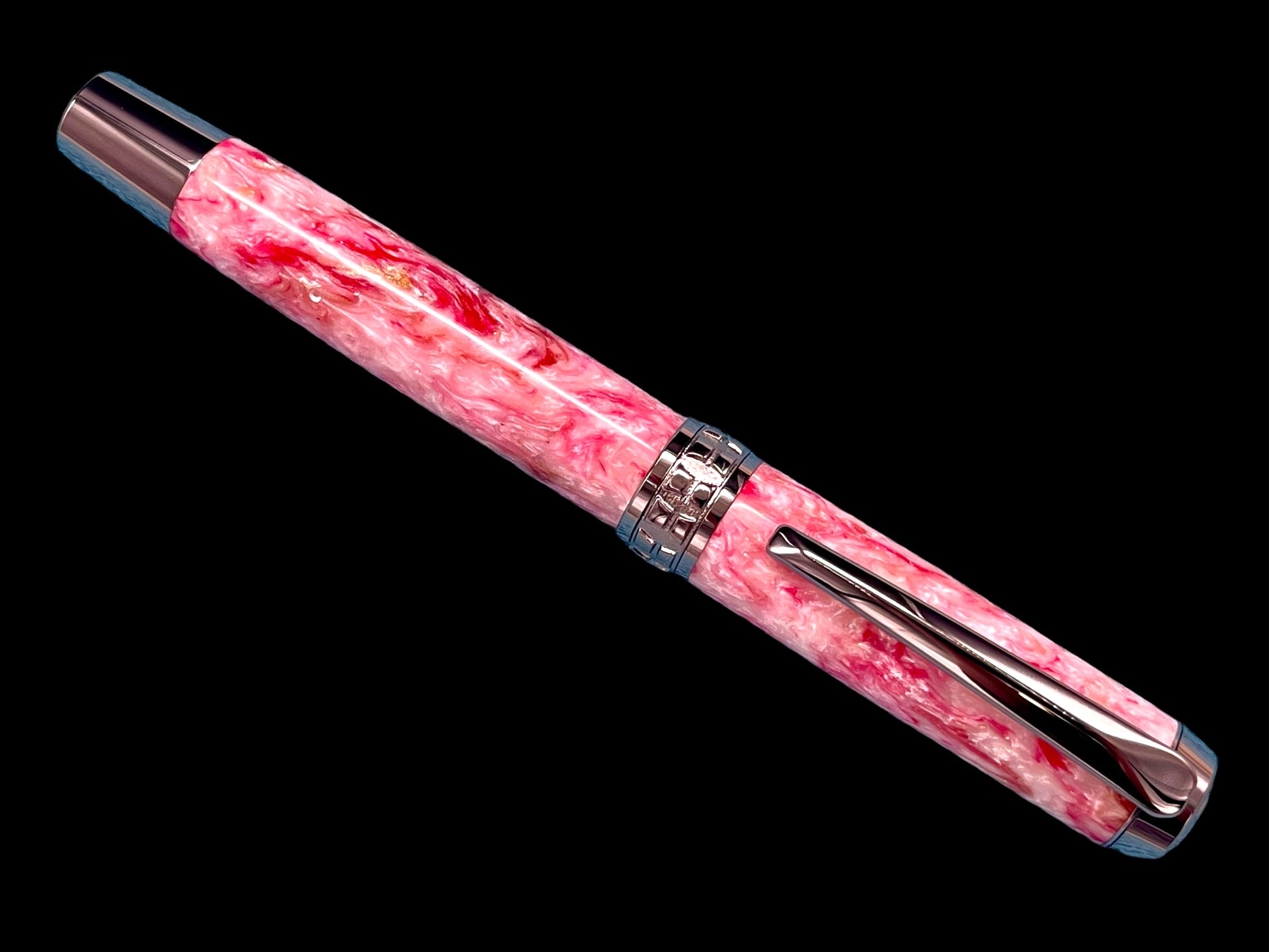 Striking Pink and Red Pearlescent Black Titanium Rollerball Pen, Artisan Handcrafted Writing Instrument. Handmade in CO. One of a Kind. - HighlanderPen