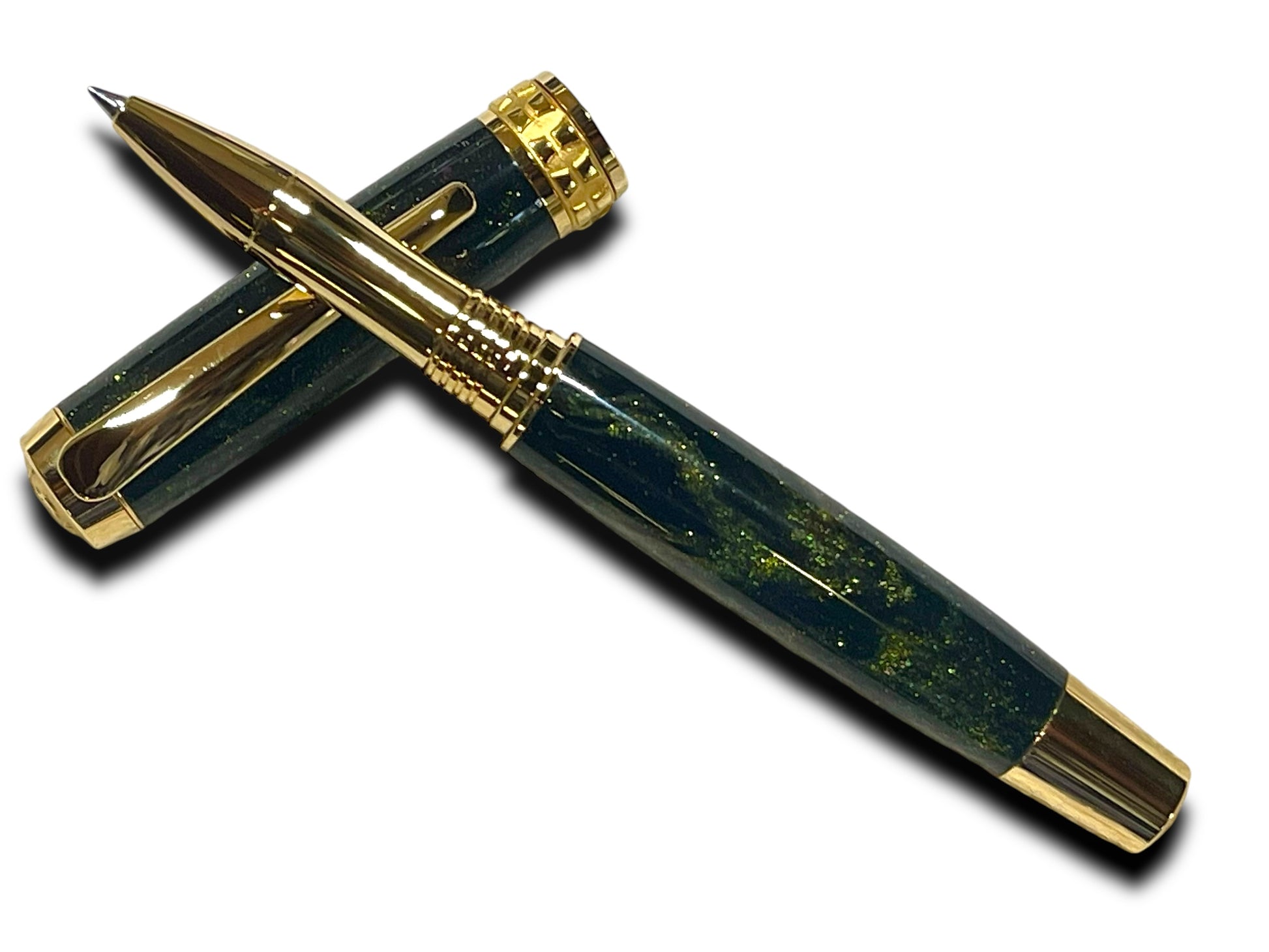 Elegant “Northern Lights” Handcrafted Gold Rollerball Pen, One of a Kind, Handmade in Colorado. Ink, Velvet Sleeve, and Pen Box Included. - HighlanderPen