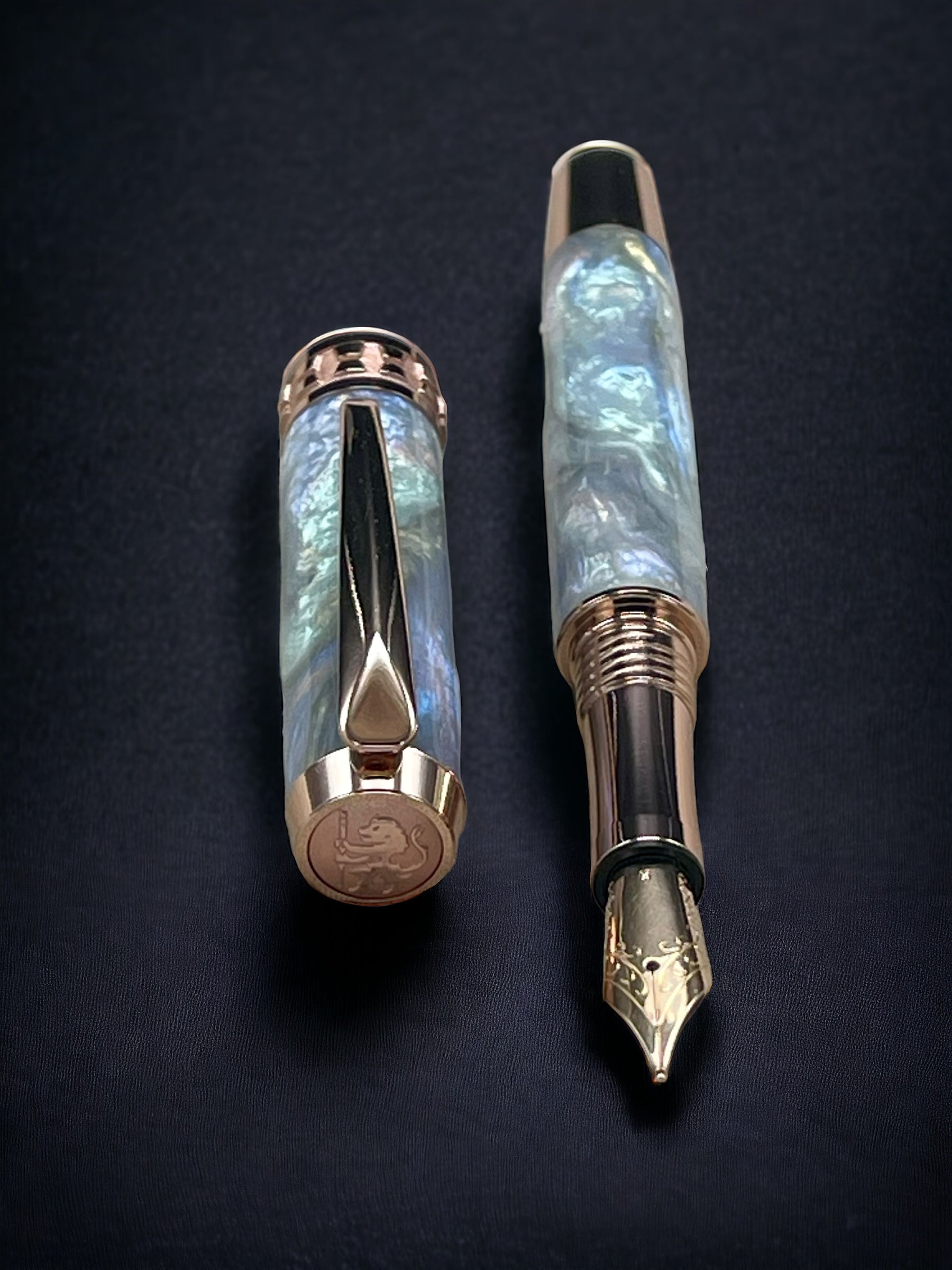 “Black Opal” Rose Gold Acrylic Fountain Pen, Artisan Handcrafted Writing Instrument. Simple to Use. Handmade Custom in Colorado, One of a Kind. - HighlanderPen