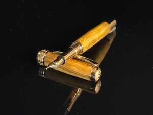 Certified Bethlehem Olivewood – Red Gold Fountain Pen | Handmade by Highlander
