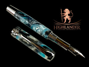 Black Titanium “Rainy Day” Handmade Fountain Pen, Handcrafted in Colorado. Ink, Converter, Box & Sleeve Included. By Highlander Pen. [ML-FP-1130-01]