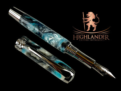 Black Titanium “Rainy Day” Handmade Fountain Pen, Handcrafted in Colorado. Ink, Converter, Box & Sleeve Included. By Highlander Pen. [ML-FP-1130-01]