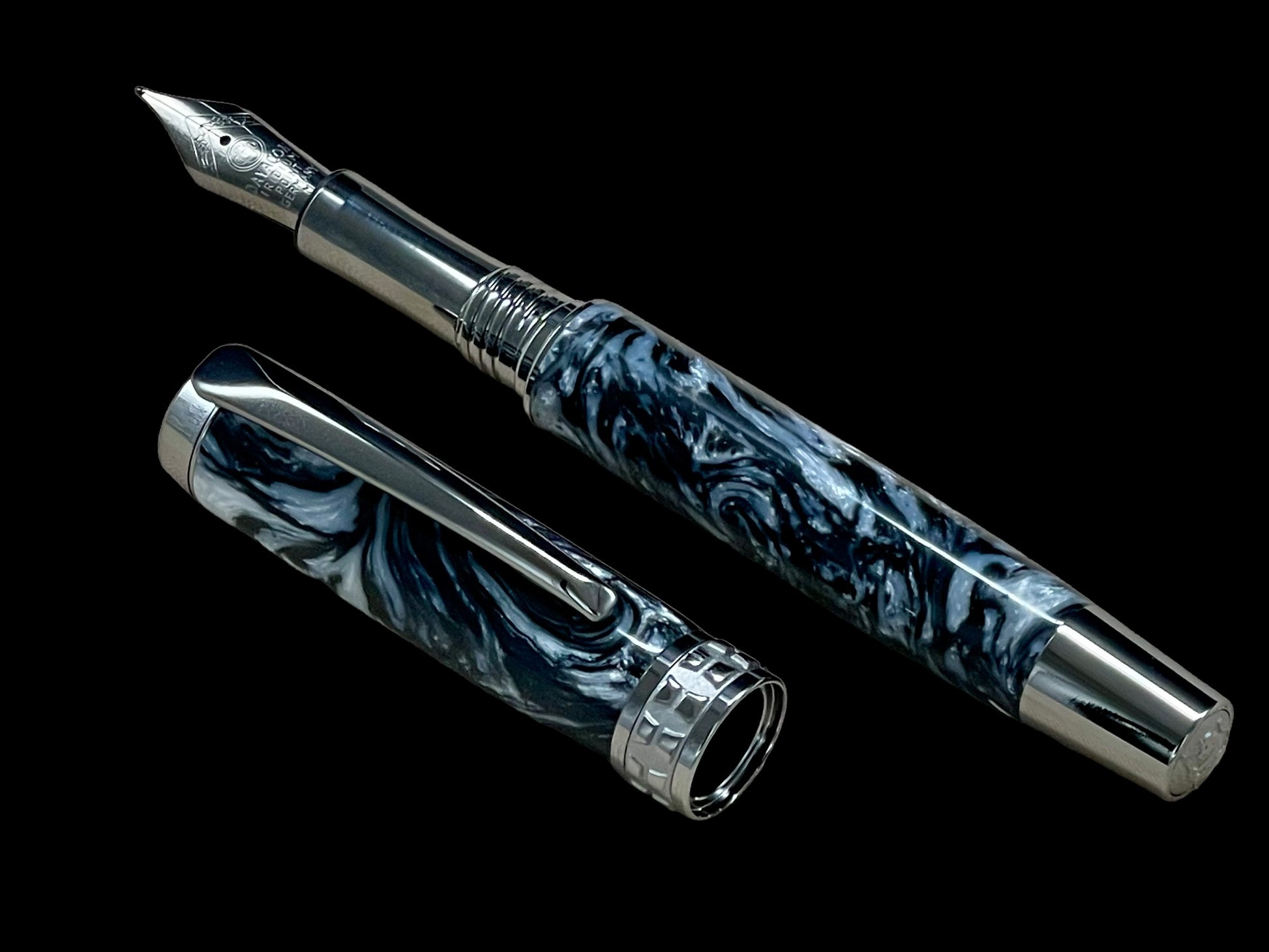 “Black And Pearl” Black Titanium Fountain Pen, Artisan Handcrafted Writing Instrument. Simple to Use. Handmade with Custom Hardware in Colorado. One of a Kind. - HighlanderPen