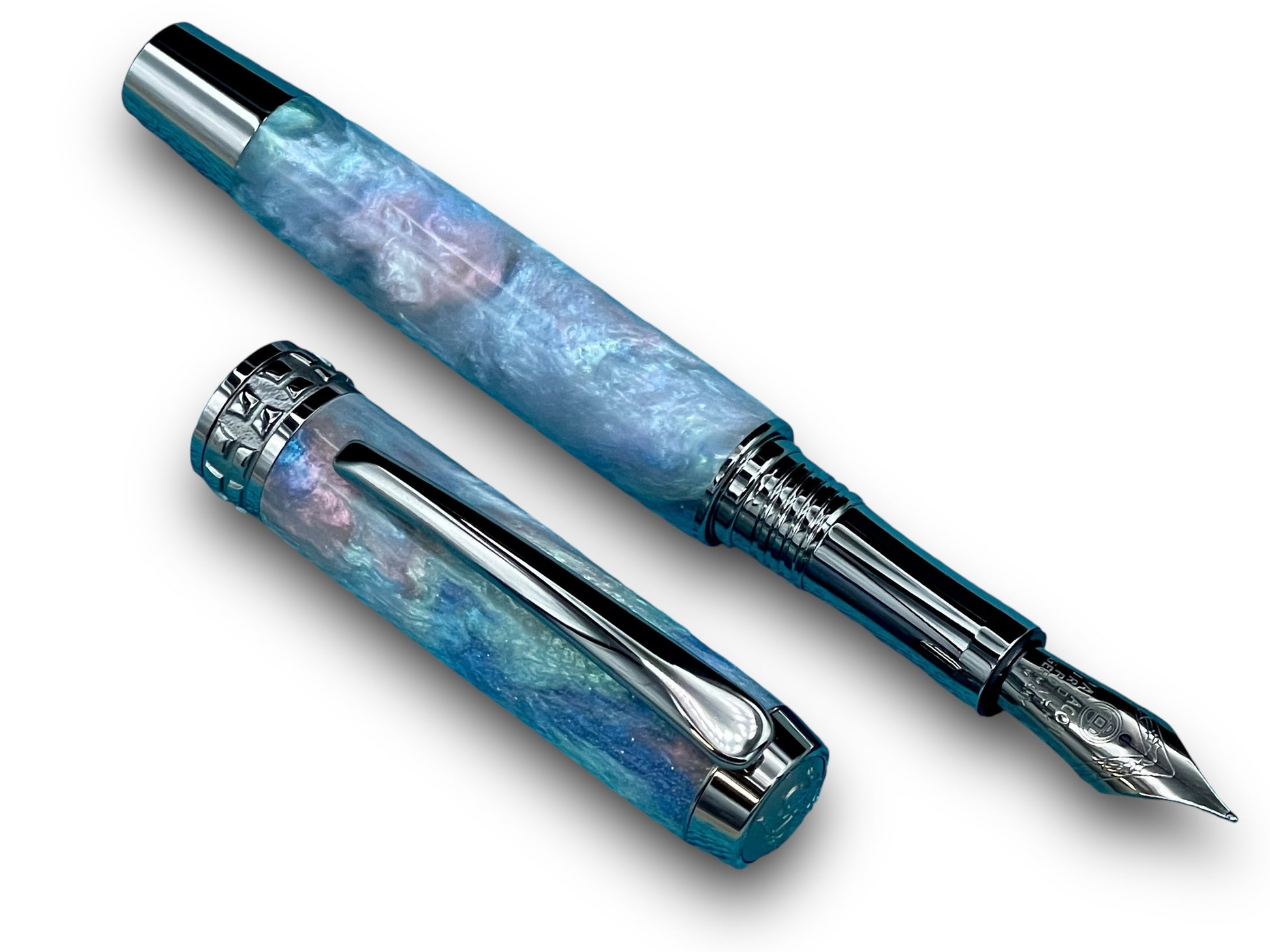 Elegant “Black Opal” Black Titanium Fountain Pen, Artisan Handcrafted Writing Instrument. Converter, Ink, Sleeve & Box Included. - HighlanderPen