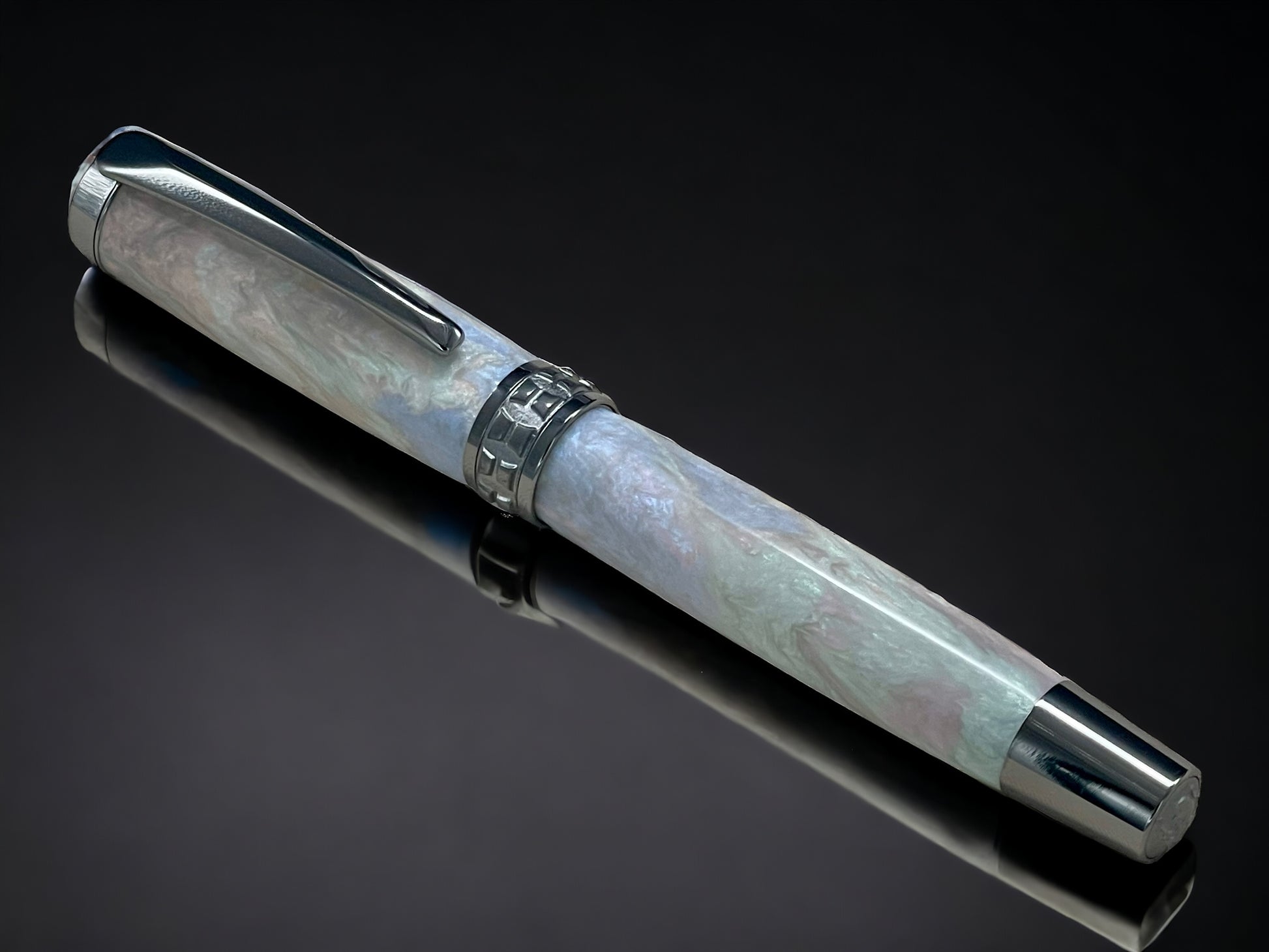 Matte Opal, One of a Kind, Handmade Custom Black Titanium Rollerball Pen. Artisan Rare & Unique, Completely Handcrafted in Colorado, USA. - HighlanderPen