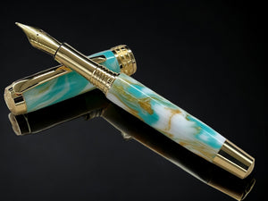 Golden Sky, One of a Kind, Handmade Custom Gold Fountain Pen. Custom, Artisan Rare & Unique, Completely Handcrafted  in Colorado. - HighlanderPen