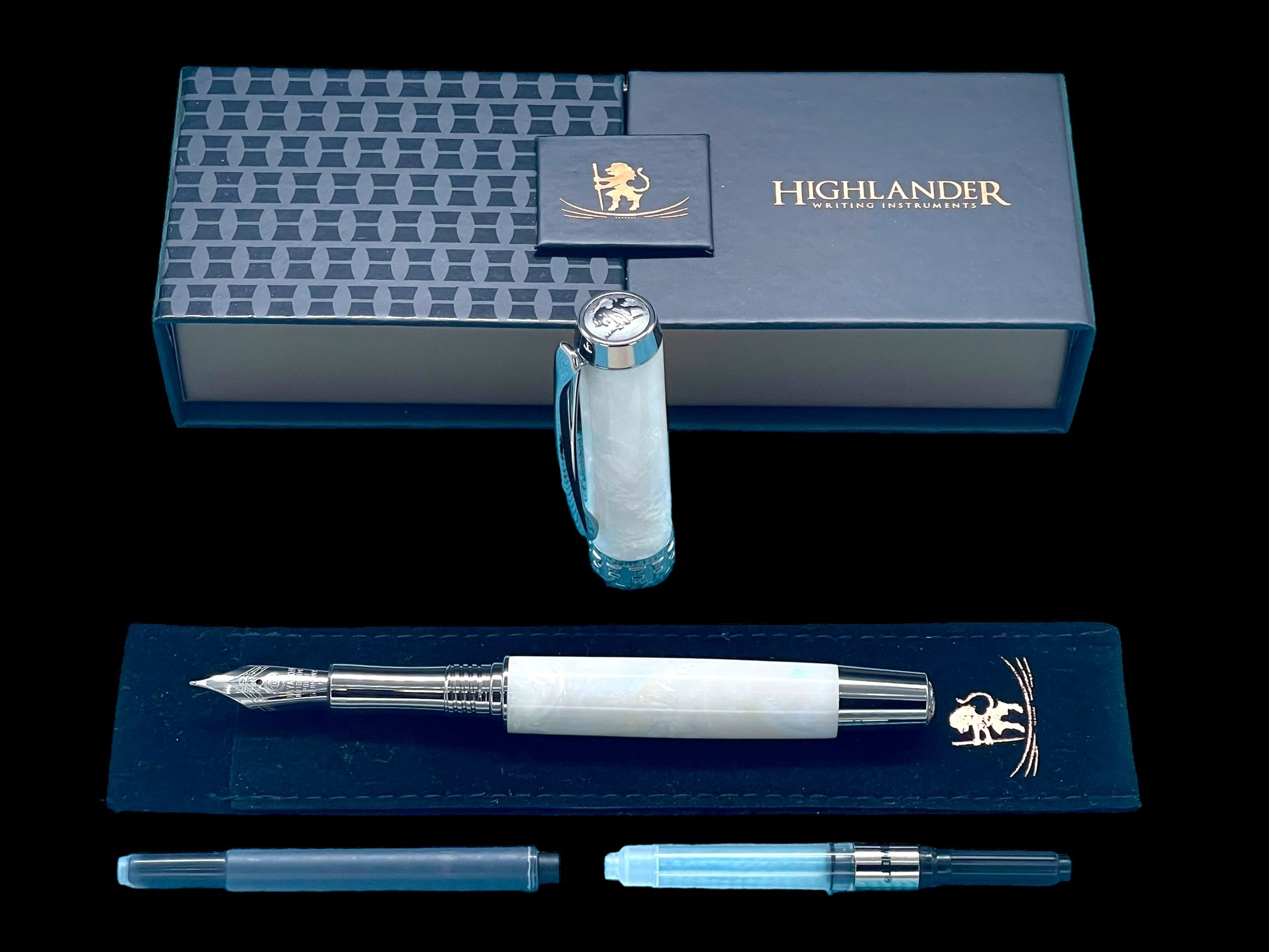 Elegant "Pearly Opal" Handcrafted Black Titanium Fountain Pen. One of a Kind. Handmade in Colorado. Ink, Converter, Sleeve & Box Included. - HighlanderPen