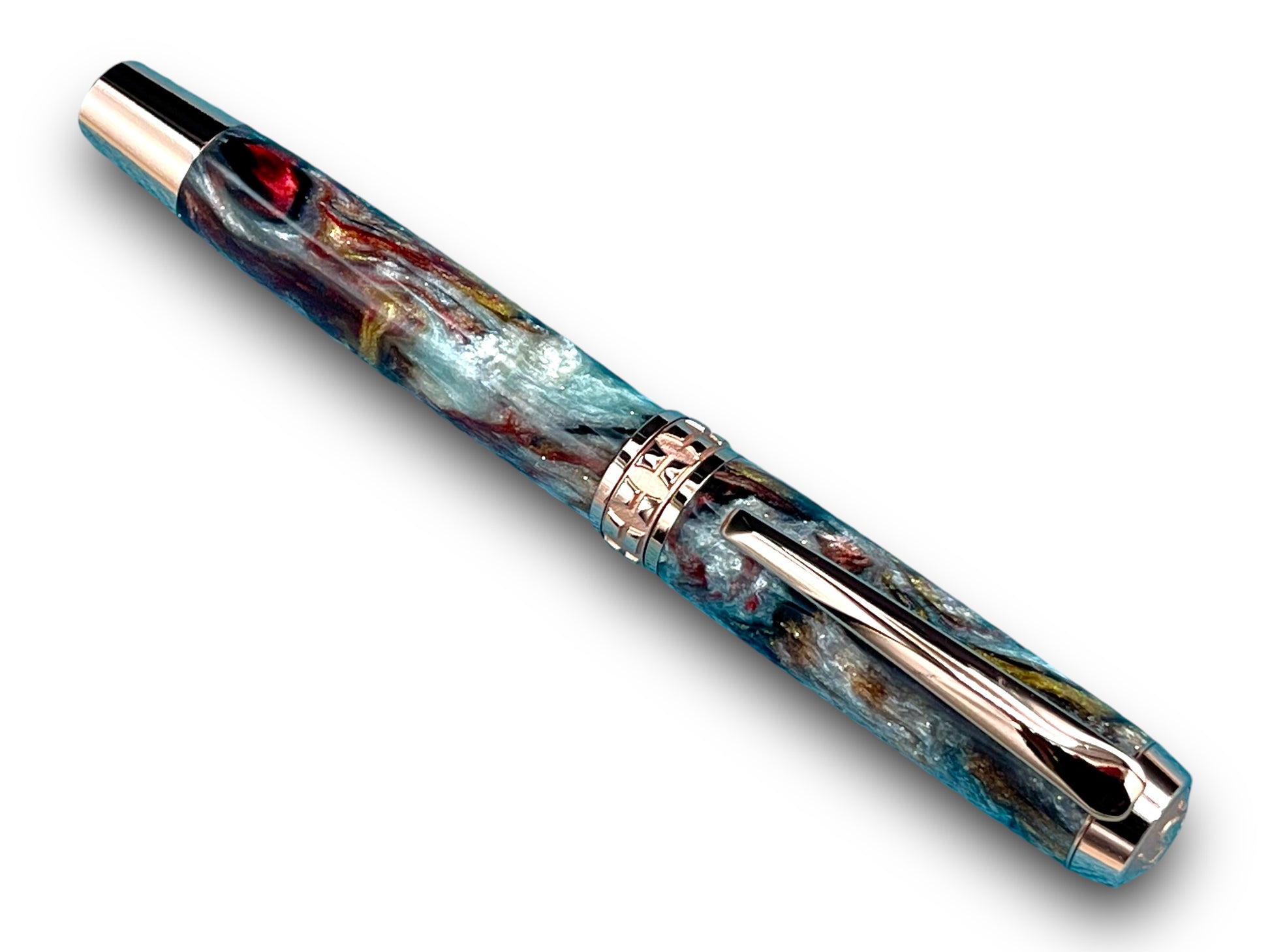 Elegant “Mosaic Glass” Rose Gold Acrylic Fountain Pen, One of a Kind, Handmade in Colorado. Ink, Converter, Pen Sleeve & Box Included. - HighlanderPen