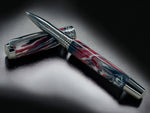 Red Swirl, One of a Kind, Handmade Custom Black Titanium Rollerball Pen. Artisan Rare & Unique, Completely Handcrafted in Colorado, USA. - HighlanderPen