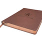 Medium Dark Brown Saffiano PU Leather Journal, 8 1/4” X 5 3/4”, 120 GSM, Rose Gold Gilded Edges, Satin Ribbon, 25 Lines/Page, 192 Pages, In Box. - HighlanderPen