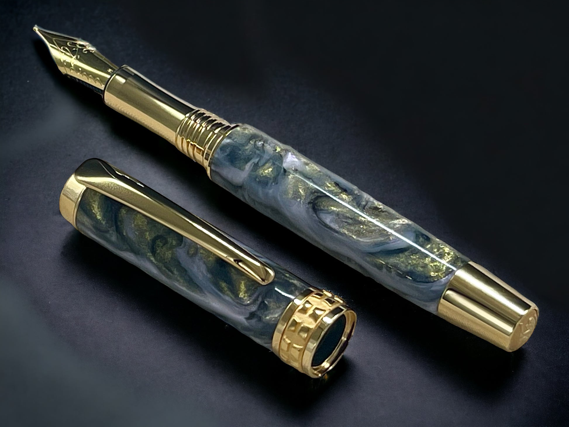 Lavender Swirl, One of a Kind, Handmade Custom Gold “SKYE” Fountain Pen. Artisan Rare & Unique, Completely Handcrafted  in Colorado, USA - HighlanderPen